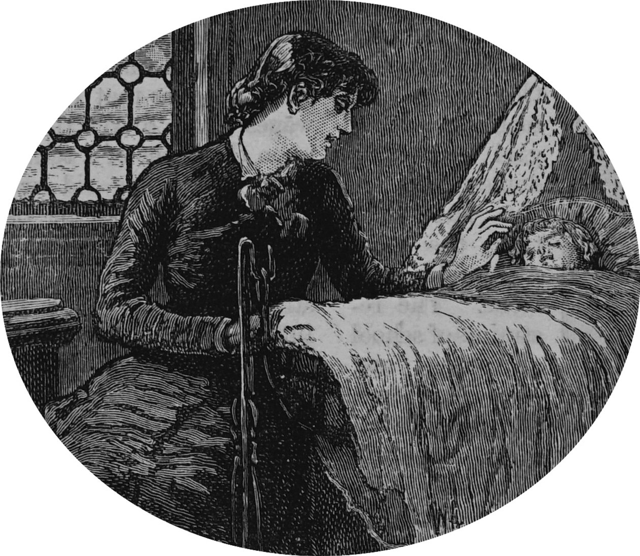 En mor sjekker sitt sovende barn av Mary Ellen Edwards