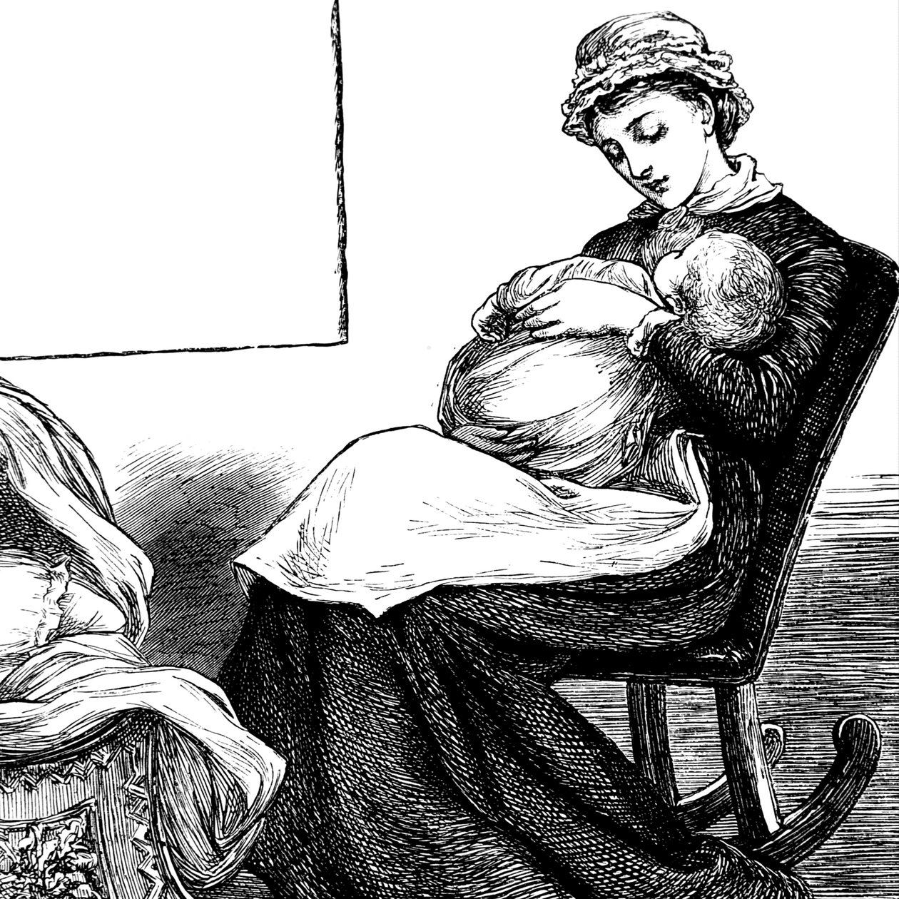 En mor som koser barnet sitt mens hun satt på en gyngestol av Mary Ellen Edwards