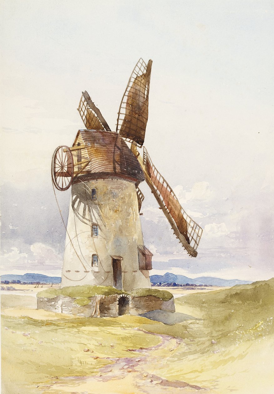 Lytham Mill, ca. 1845-55 (wc på papir) av Mary Harper
