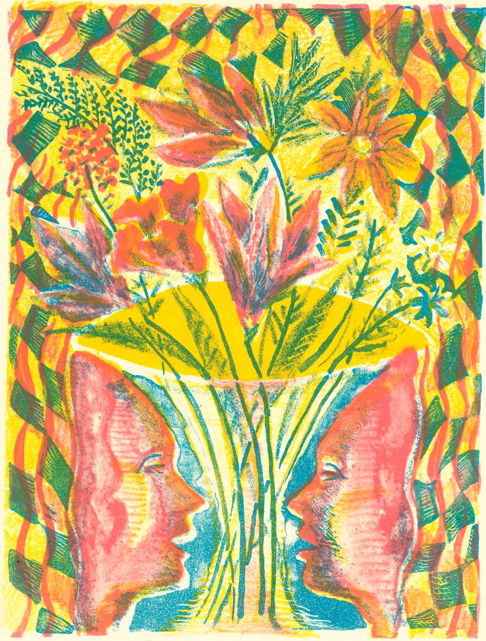 Ansikter og blomster, 2015 (litografi) av Mary Kuper