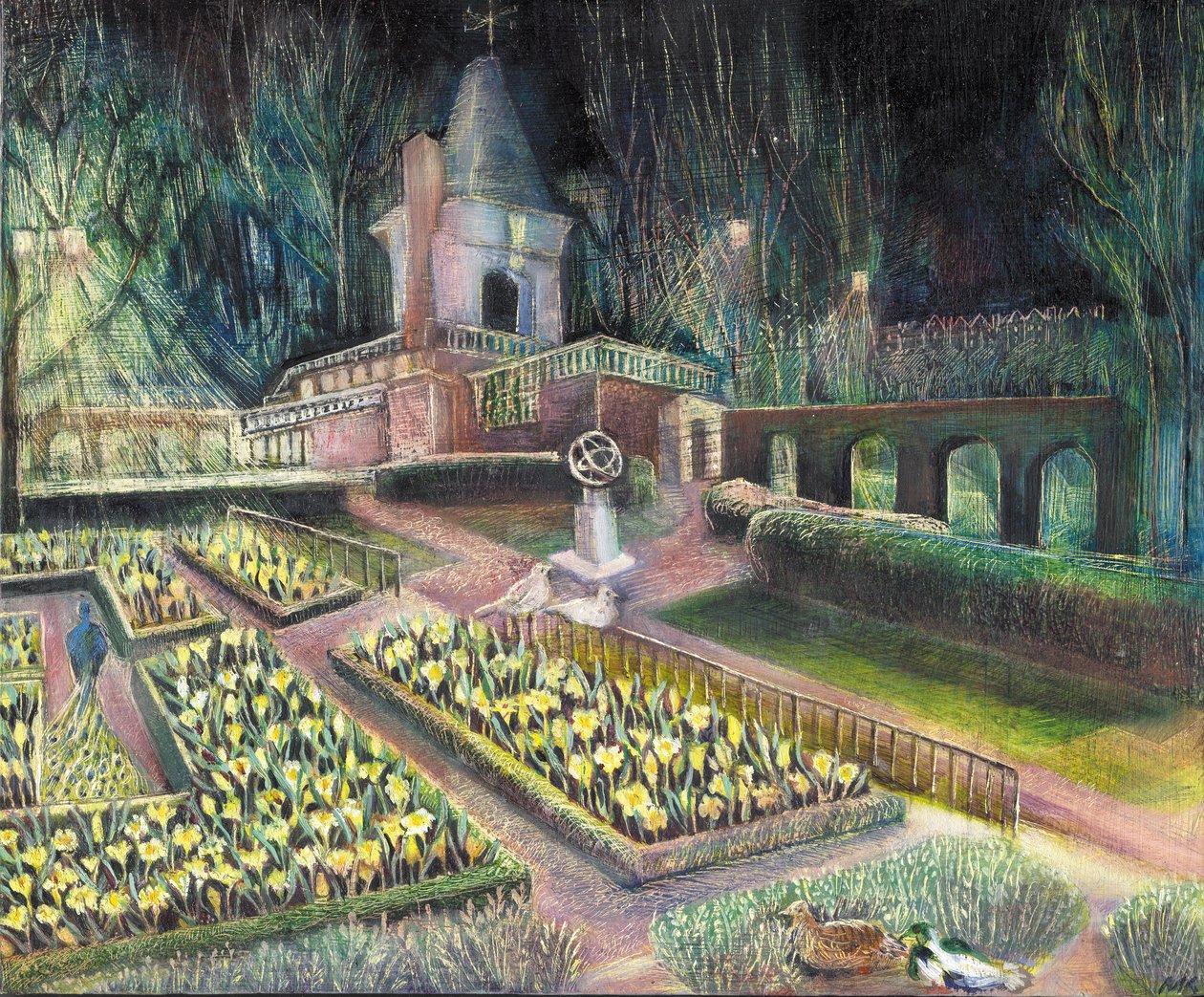 Flower Garden, Holland park, 2002 (olje på bard) av Mary Kuper
