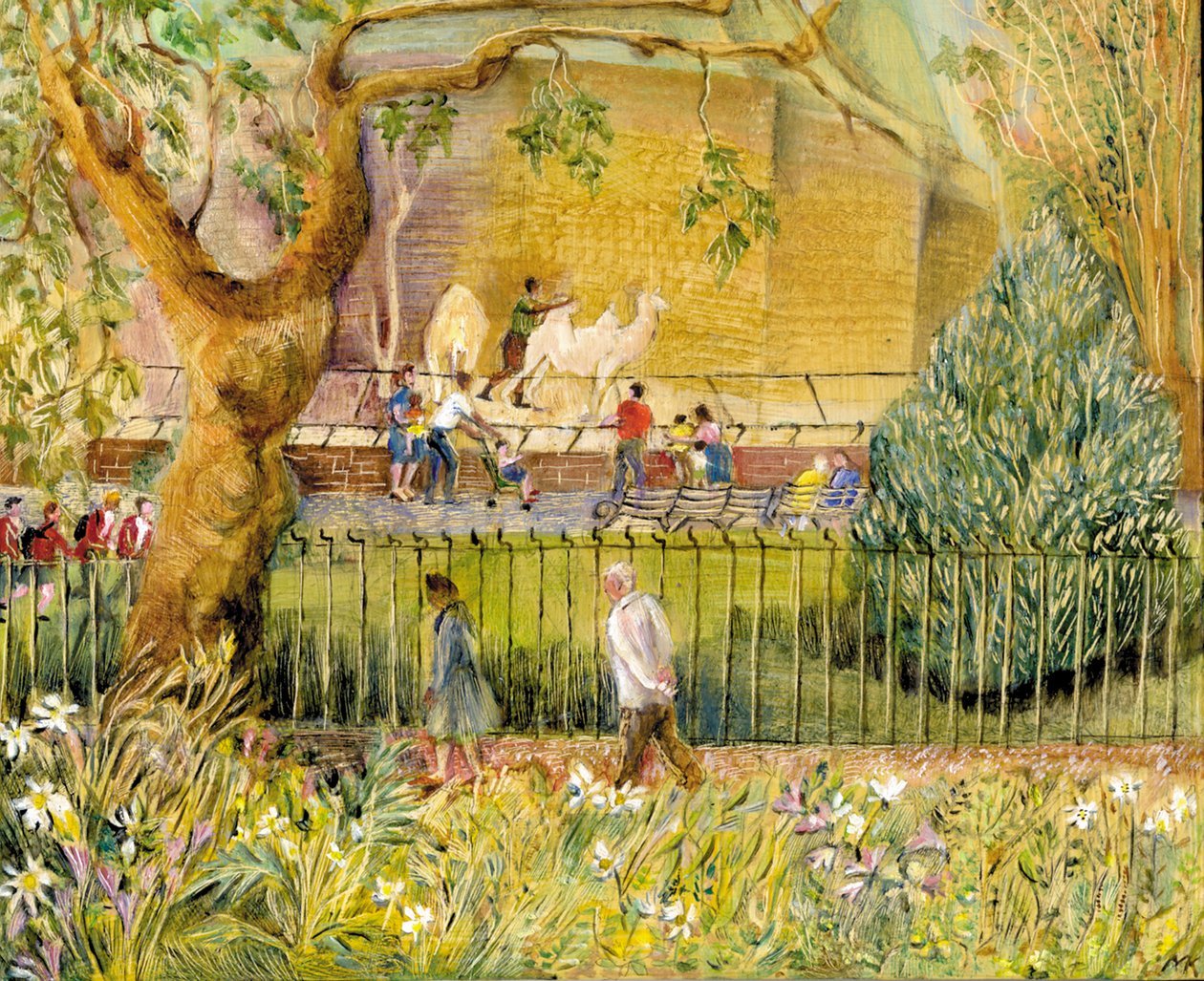 London Zoo, Camels, 2003 (olje om bord) av Mary Kuper