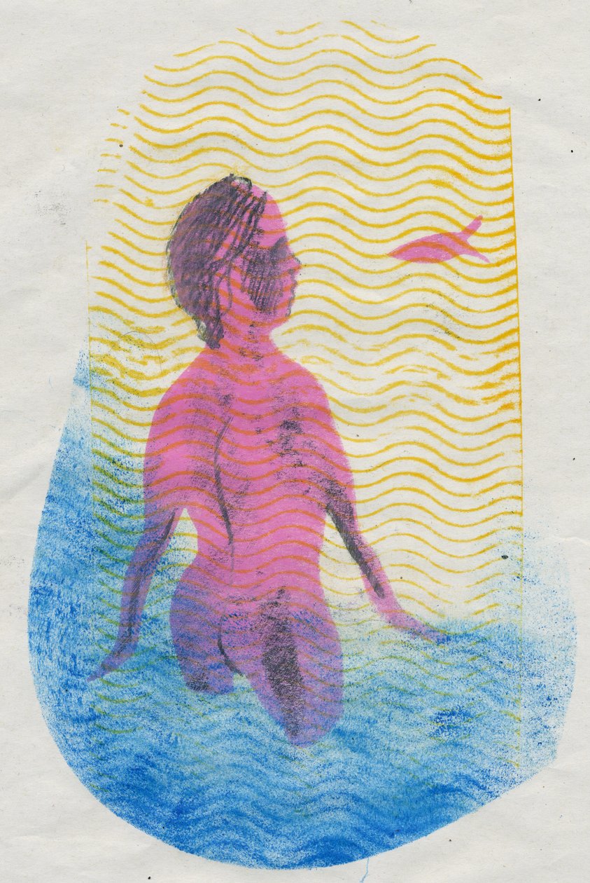 Svømmer, 2018 (monoprint) av Mary Kuper