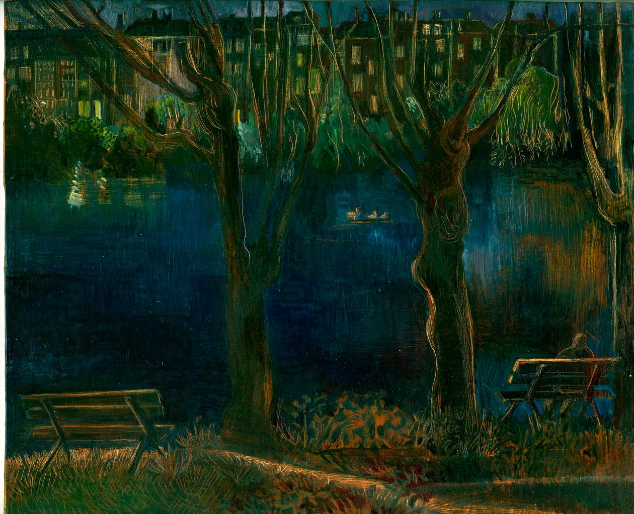 Dammen; South End Green, 2011 (olje om bord) av Mary Kuper