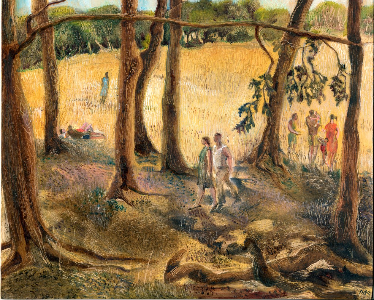 Under trærne, Hampstead Heath, 2002 (olje om bord) av Mary Kuper