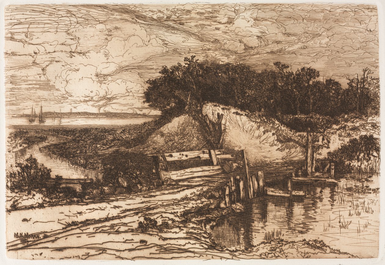Gardiners Bay, Long Island, sett fra Fresh Pond, 1881. av Mary Nimmo Moran