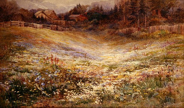 A Meadow in the Alps (akvarell på papir) av Mary Stevens