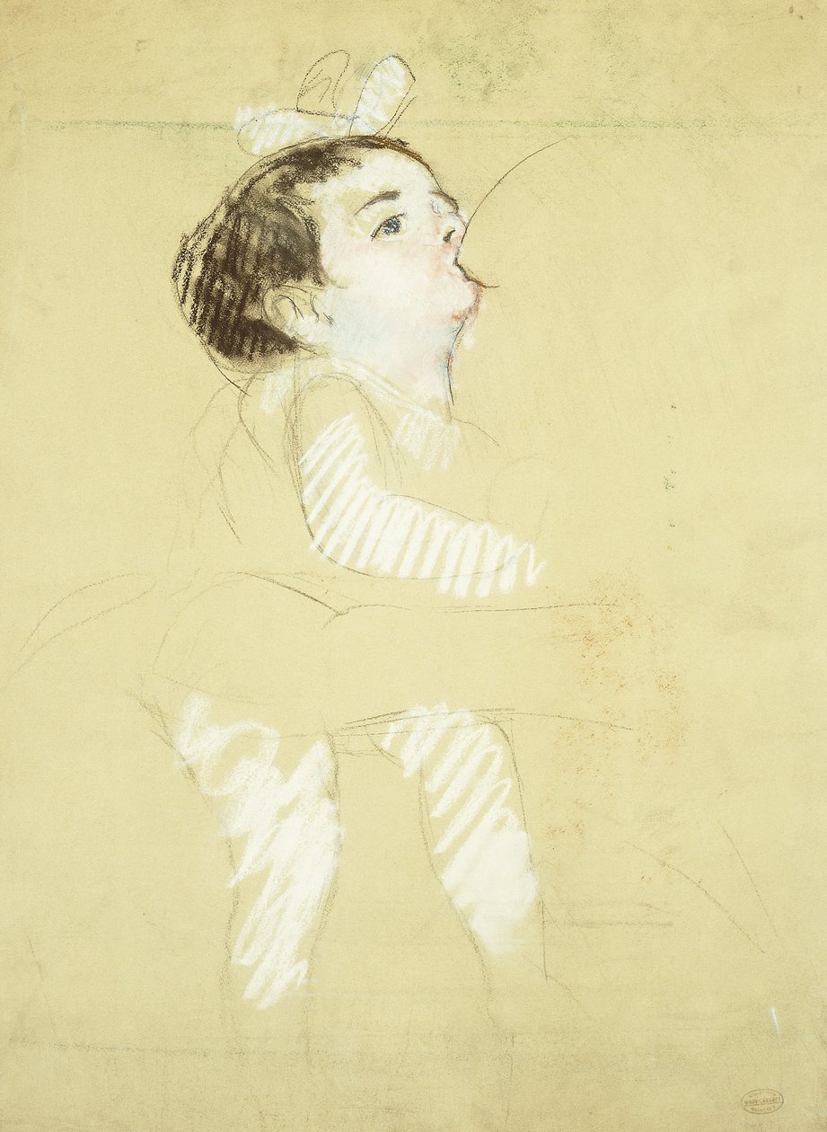 Spedbarn som ammer; Barn ved brystet, ca.1900 av Mary Cassatt