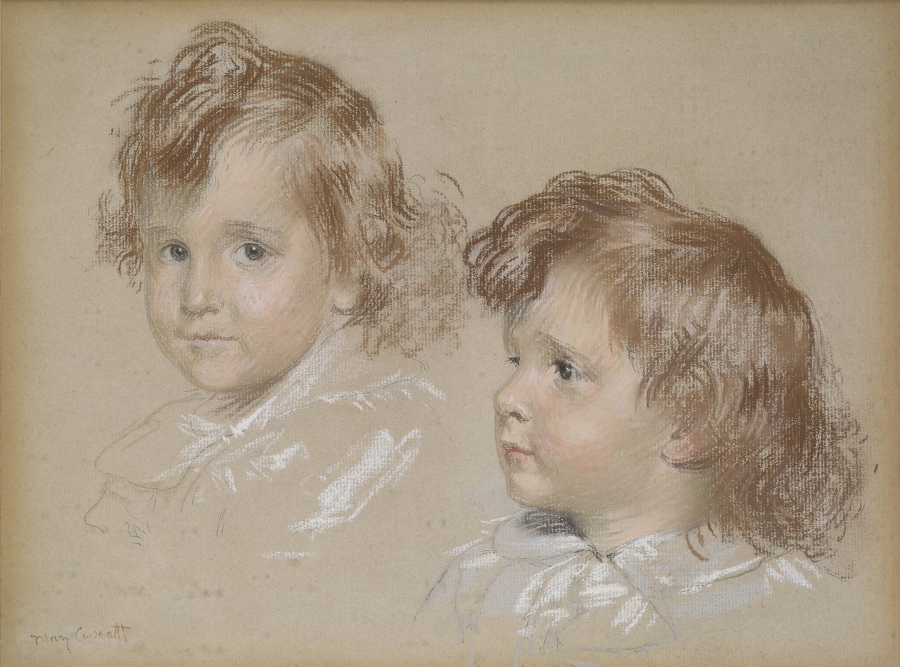 Barnehoder (pastell på papir montert på lerret) av Mary Stevenson Cassatt