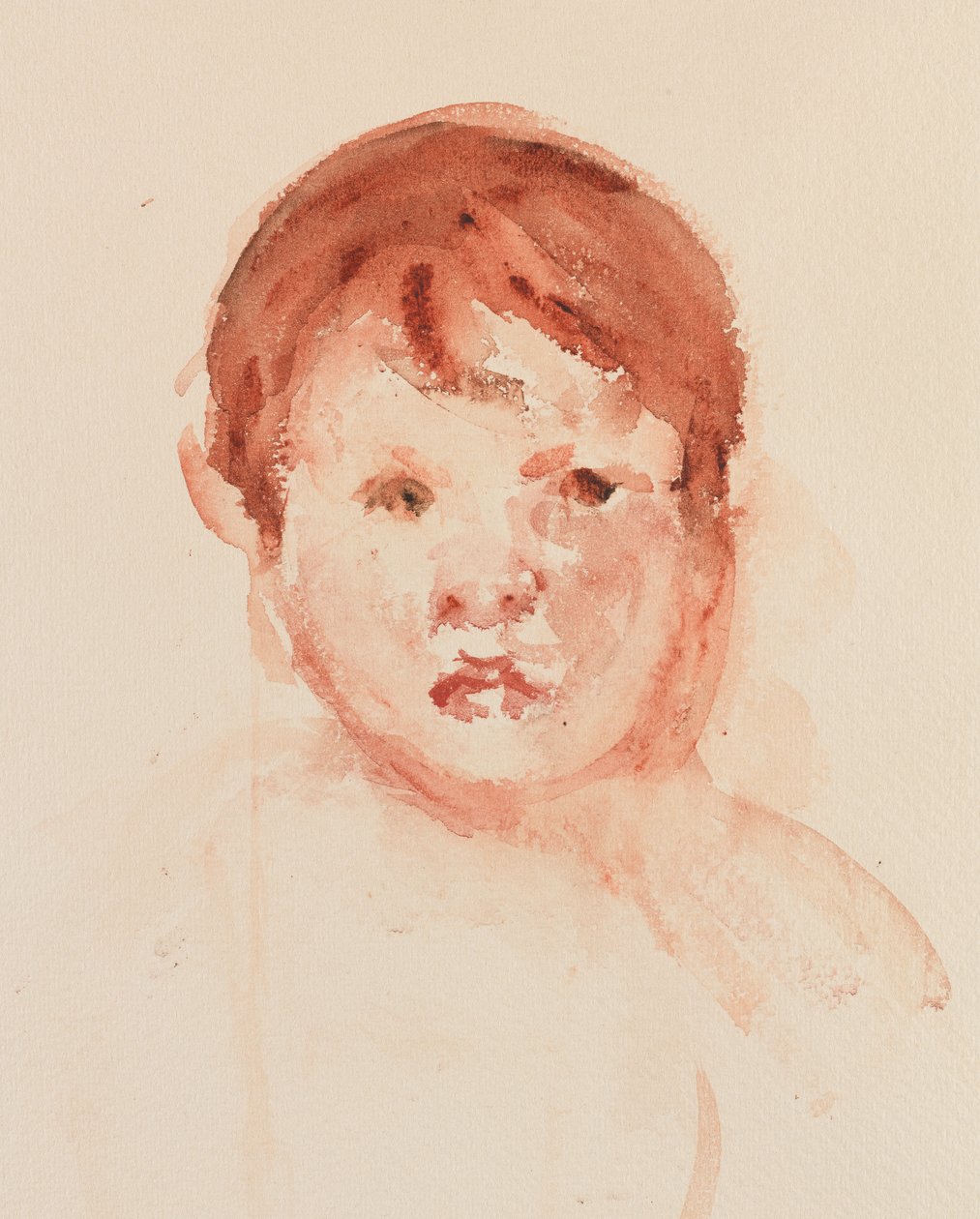 Head of Child, sent 1800-begynnelsen av 1900-tallet (akvarell på papir) av Mary Stevenson Cassatt