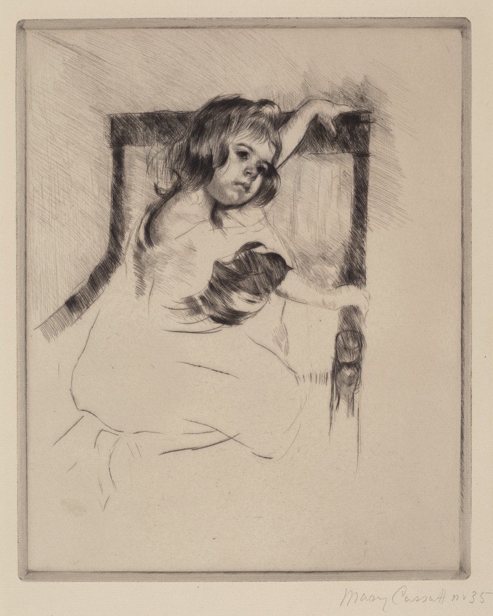Knelende i en lenestol (Margot), ca. 1903 (tørrpunkt) av Mary Stevenson Cassatt