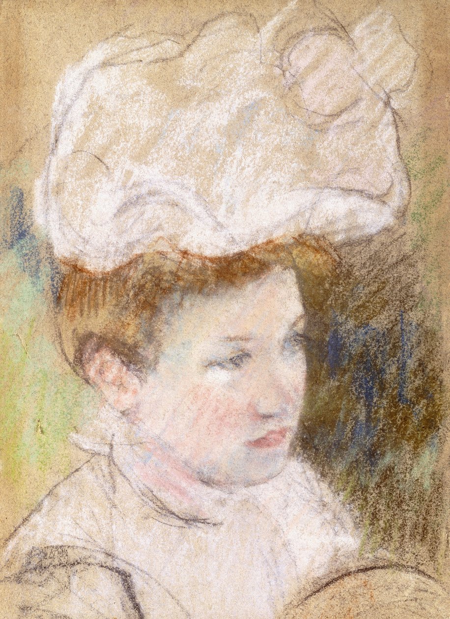 Leontine i en rosa fluffy hatt, 1898 av Mary Cassatt