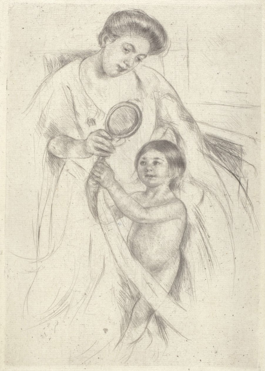 Ser inn i et håndspeil #3 (blekk) av Mary Stevenson Cassatt