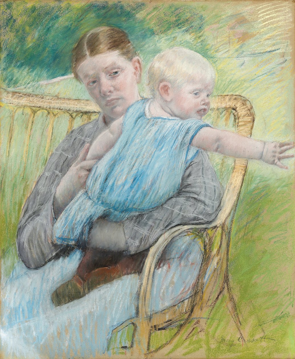 Mathilde portant son bebe (Mathilde Holding Baby) - Pastell på papir (72,7x60,4 cm), av Mary Cassatt (1845-1926), ca 1889 - Privat samling av Mary Stevenson Cassatt