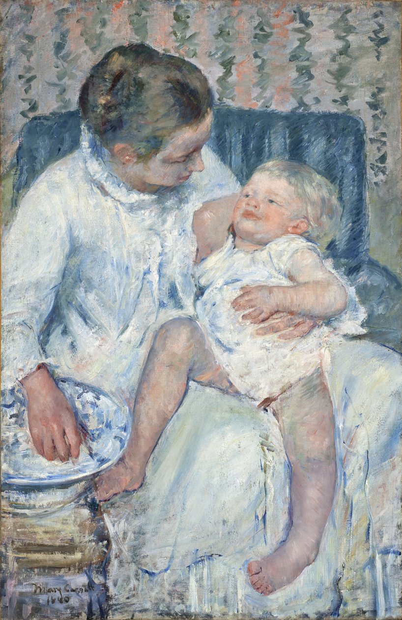 Mor er i ferd med å vaske sitt søvnige barn av Mary Stevenson Cassatt