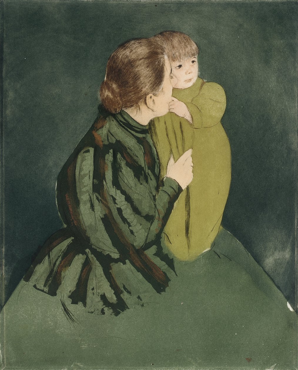 Bondemor og barn, ca. 1894 (tørrnål og akvatint) av Mary Stevenson Cassatt