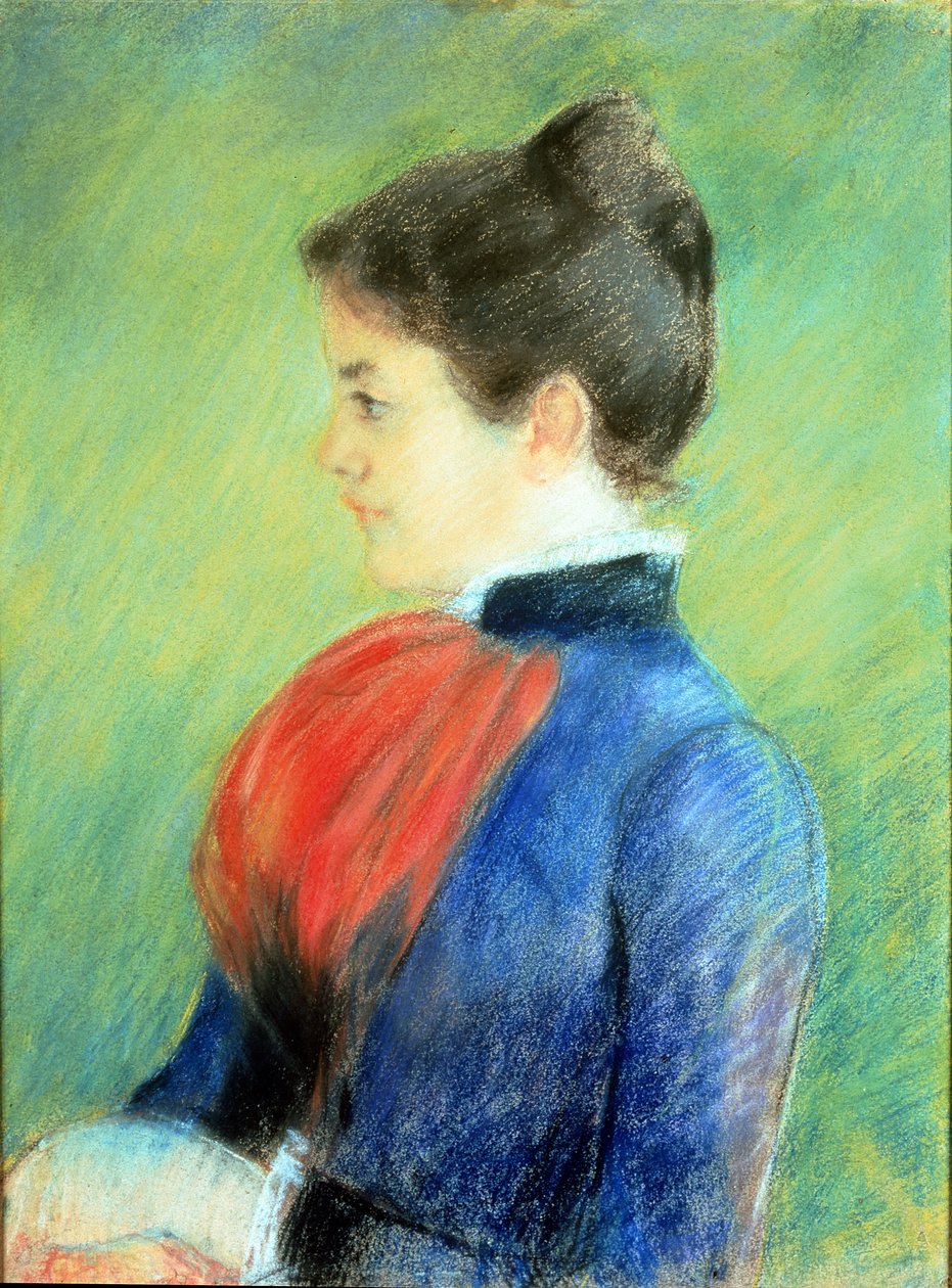 Profil av en kvinne som har på seg en Jabot (pastell på papir) av Mary Stevenson Cassatt