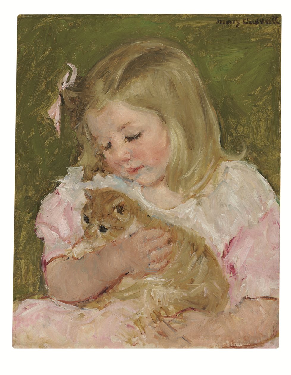 Sara som holder en katt, ca. 1907–08 (olje på lerret) av Mary Stevenson Cassatt