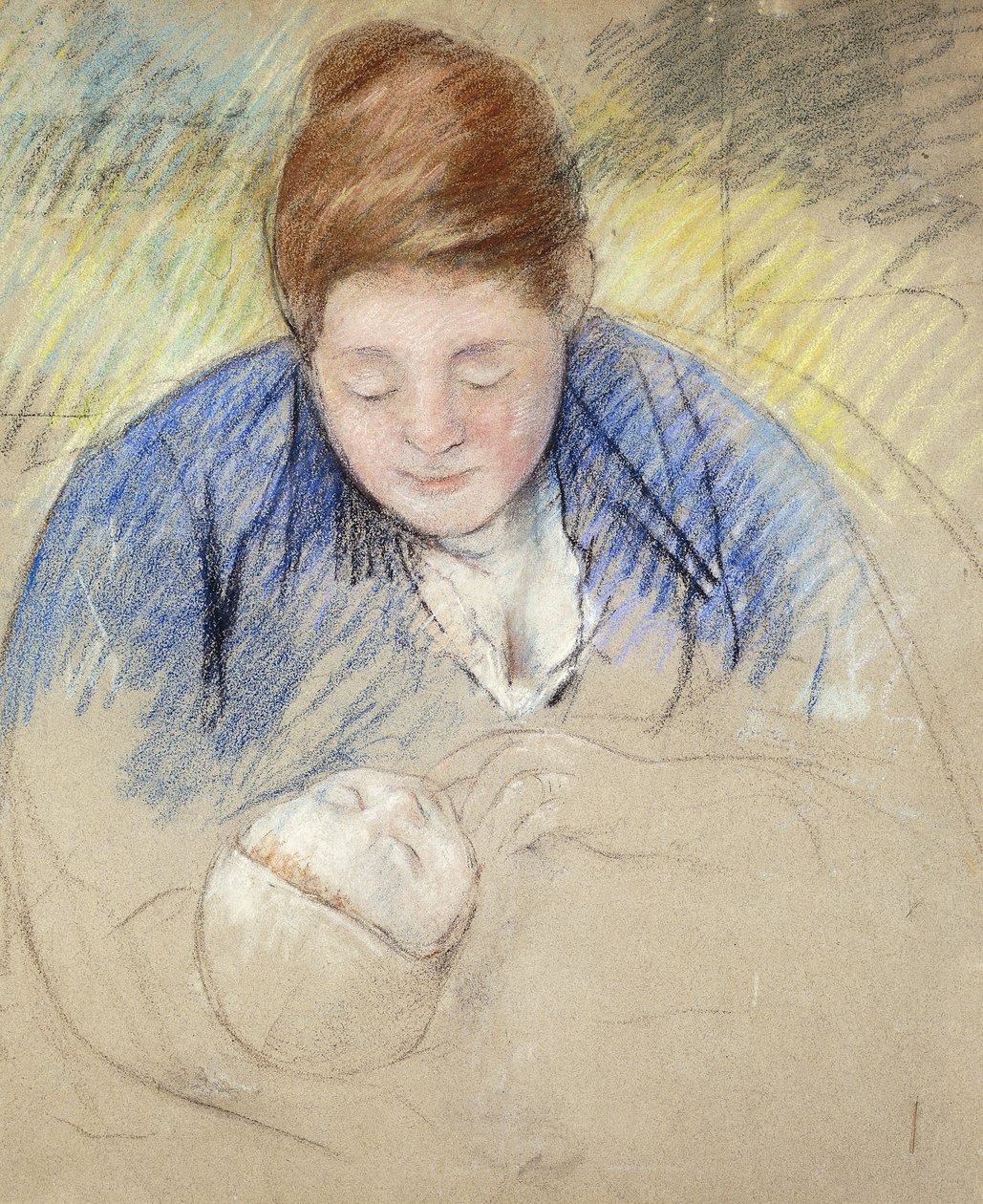 Kvinne som lener seg over baby; Kvinne som lener seg over en baby, ca. 1907 av Mary Cassatt