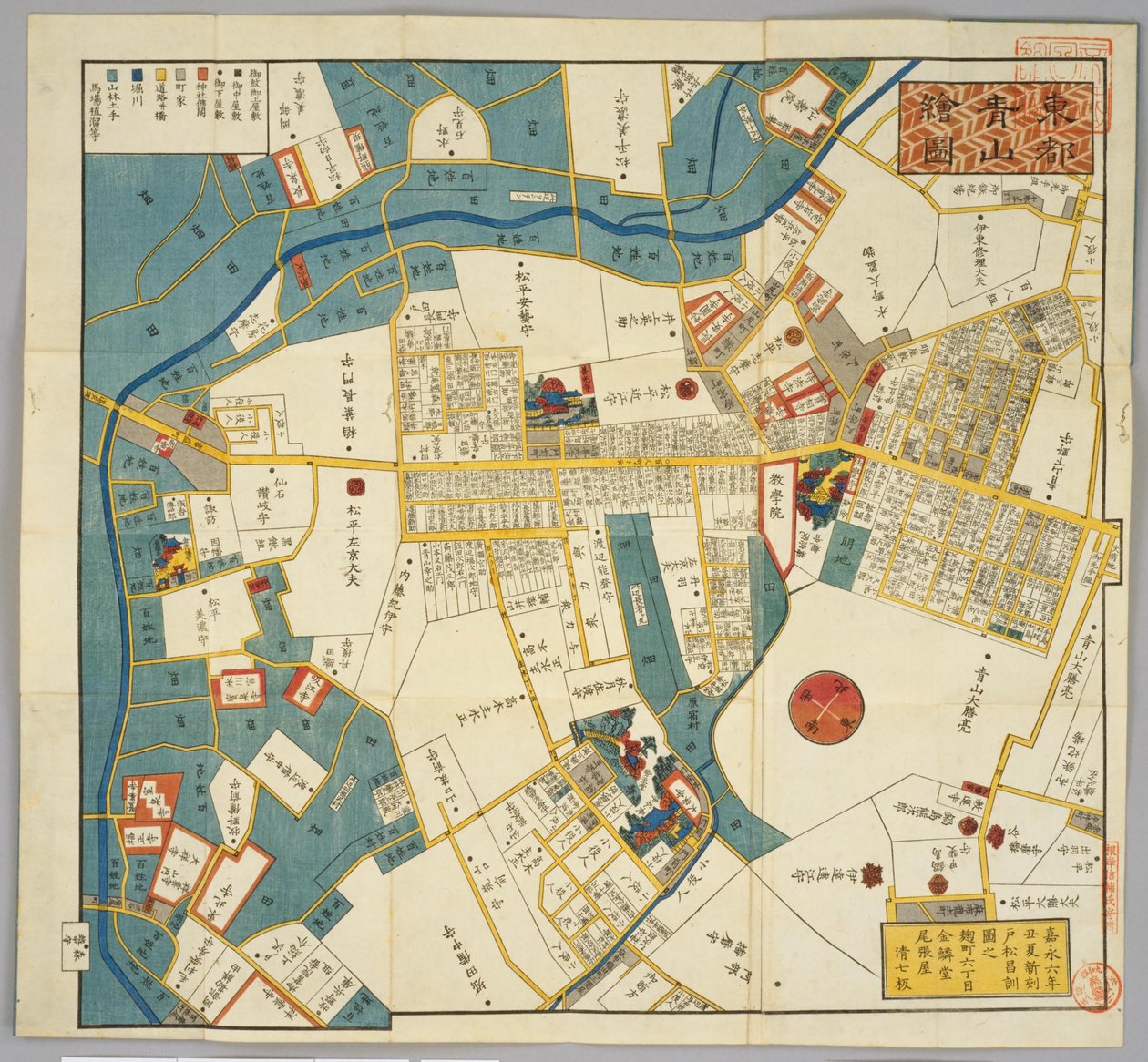 1853 Edo-kart rundt nåværende Aoyama-gate, fra Miyamasusakaue av Masanori Tomatsu