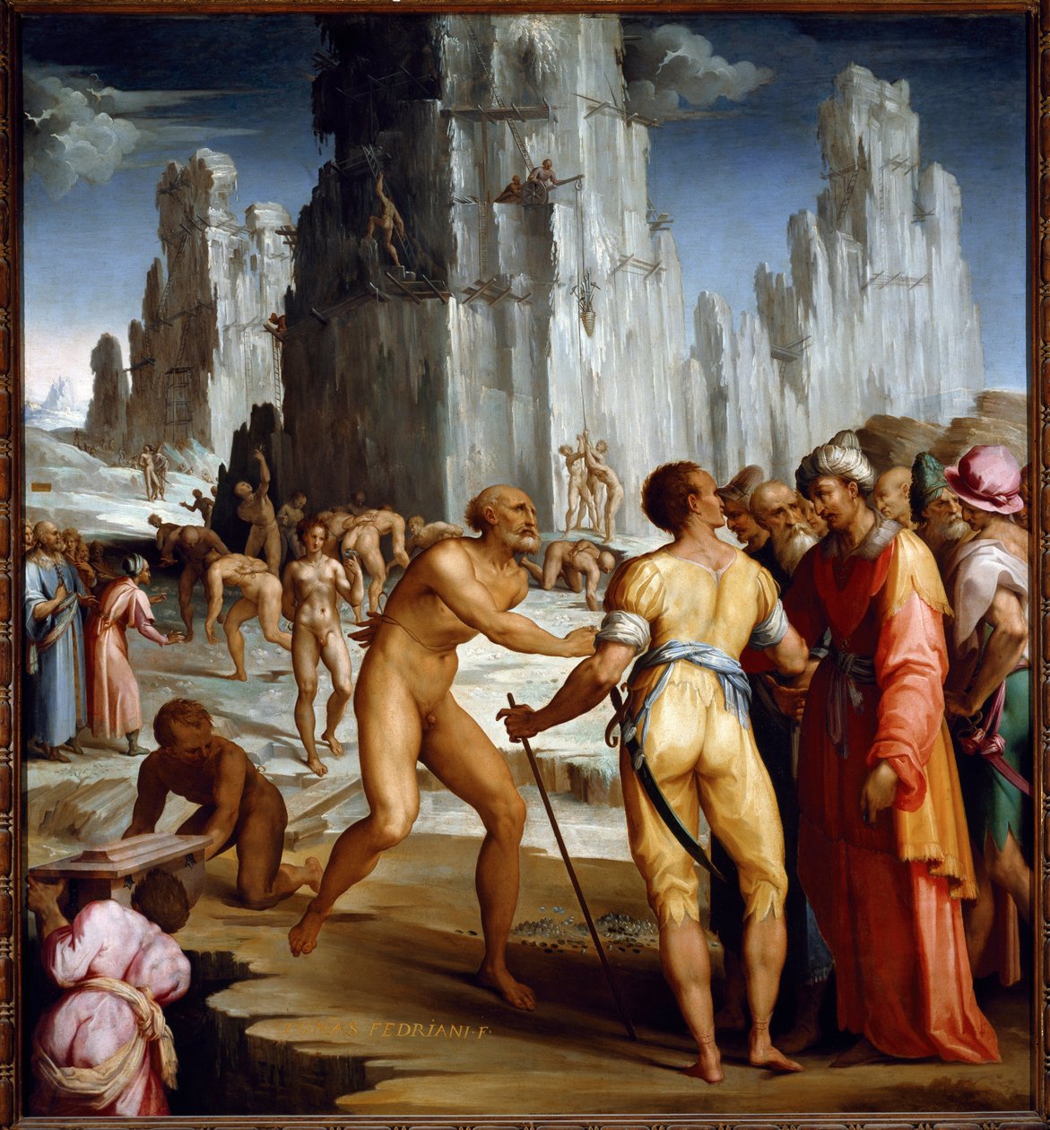 Diamantgruvearbeid. (Maleri av Maso da San Friano