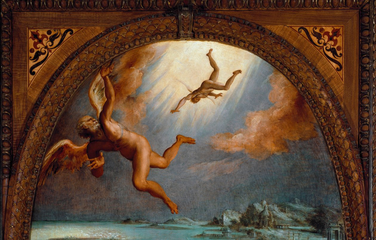 Ikaros fall, detalj (maleri av Maso da San Friano