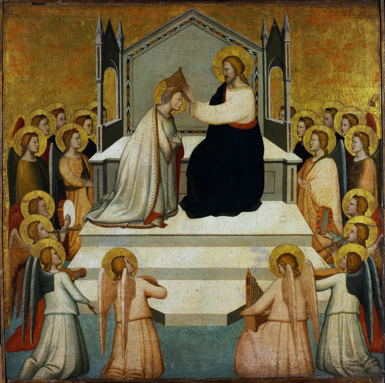 Couronnement de la vierge - Încoronarea Fecioarei - Maso di Banco (?-1348) - 1335-1340 - Tempera pe panou - 51,2x51,7 - Szepmuveszeti Muzeum, Budapestnorwegian av Maso di Banco