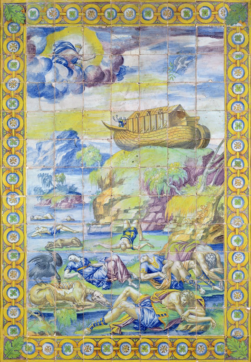 Flis som viser historien om Noah: Arken på Ararat-fjellet etter flommen, laget i Rouen (fajanse) av Masseot Abaquesne