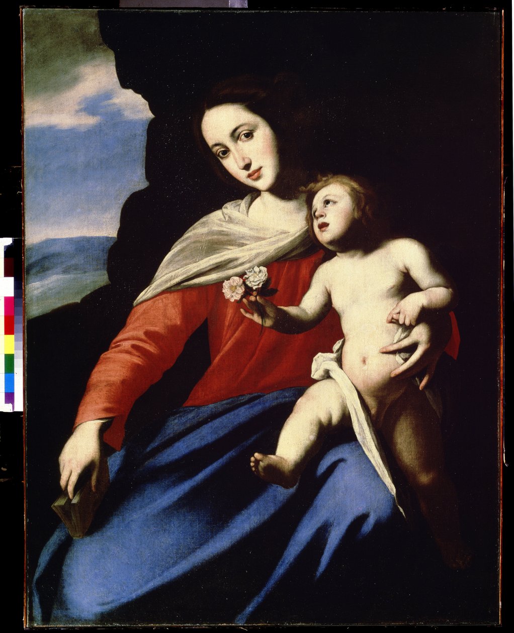 Jomfruen og barnet (Jomfru og barnet). Maleri av Massimo Stanzione (cirka 1585-cirka 1658). Olje på lerret av Massimo Stanzione