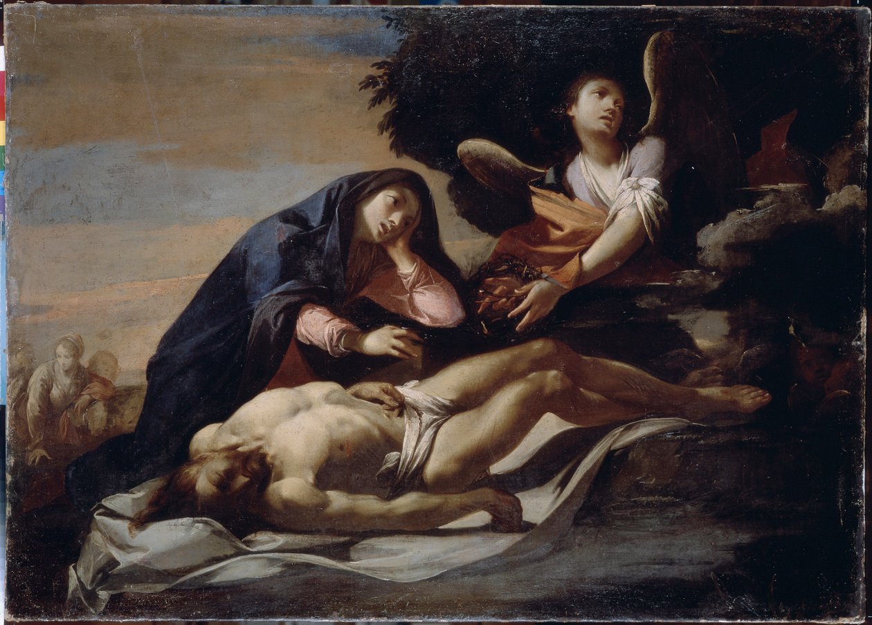 Klagesang over Kristi legeme. Maleri av Massimo Stanzione (rundt 1585-rundt 1658), olje på lerret, midten av 1600-tallet, italiensk kunst, barokkkunst. Museum for historie og kunst, Zhytomyr (Ukraina) av Massimo Stanzione