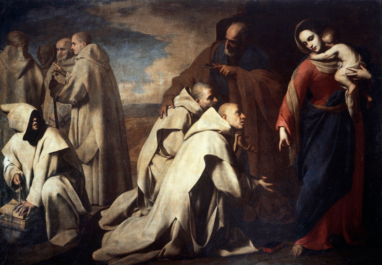 Madonna og St. Peter trøster tilhengerne av St. Bruno, holdt i Roma ved den pavelige domstol (olje på lerret) av Massimo Stanzione