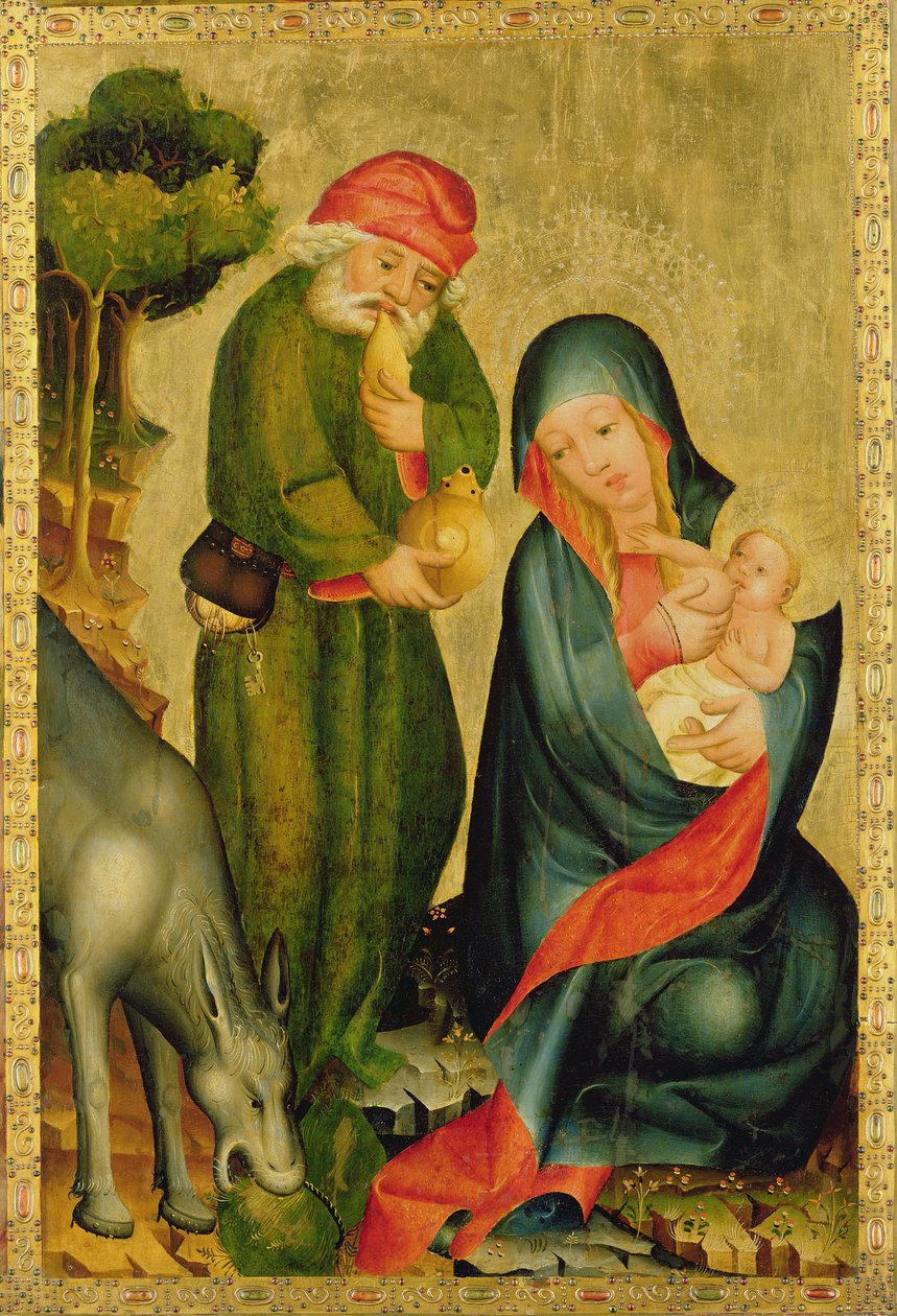 Hvil på flyturen til Egypt, detalj fra Grabow-altertavlen, 1379-83 (tempera på panel) av Master Bertram of Minden