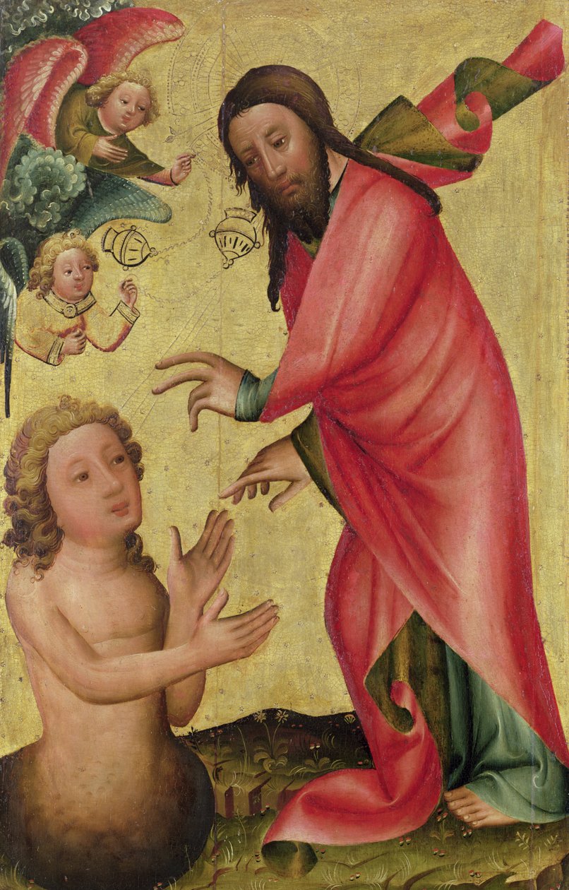 The Creation of Adam, detalj fra Grabow-altertavlen, 1379-83 (tempera på panel) av Master Bertram of Minden