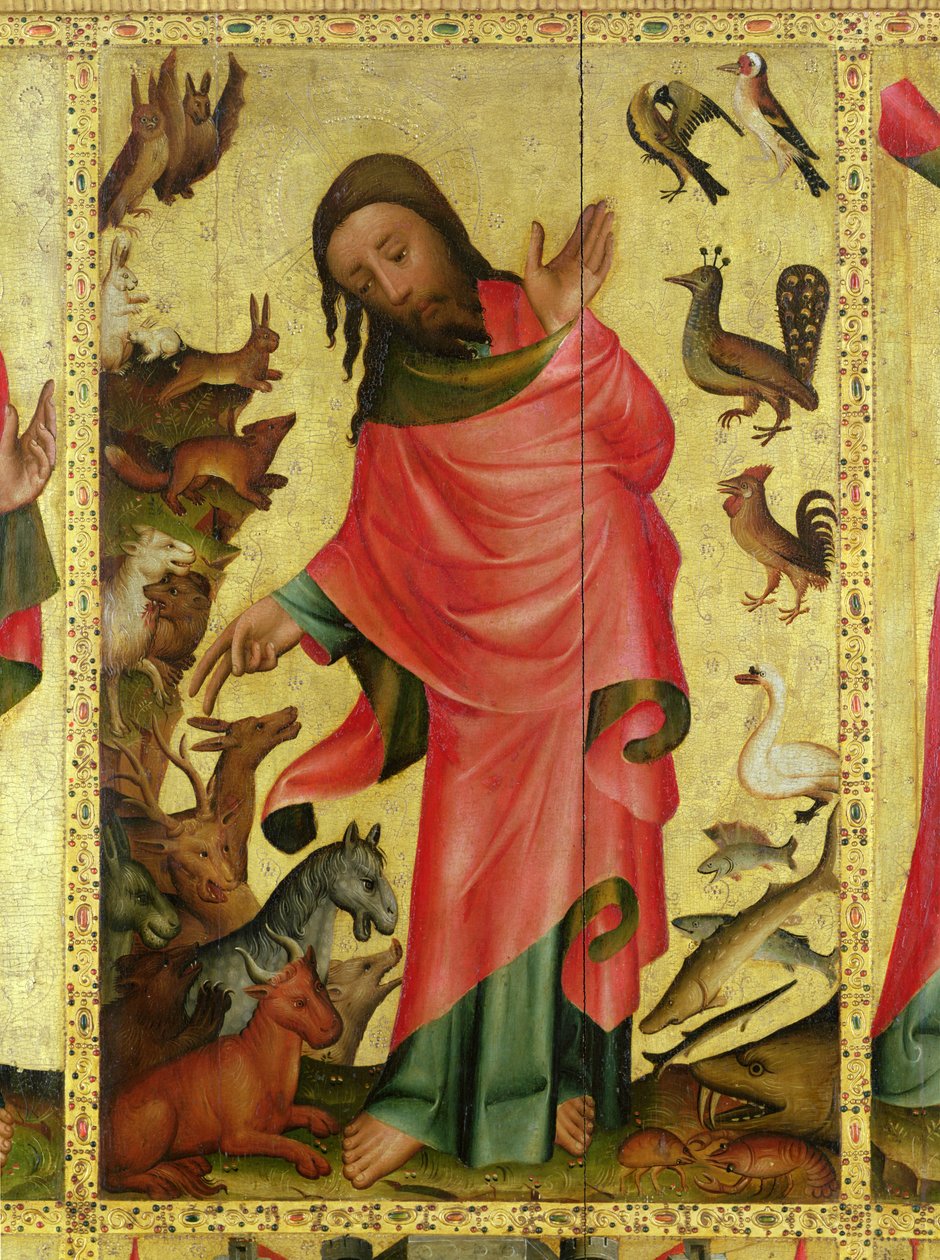 The Creation of the Animals, detalj fra Grabow-altertavlen, 1379-83 (tempera på panel) av Master Bertram of Minden