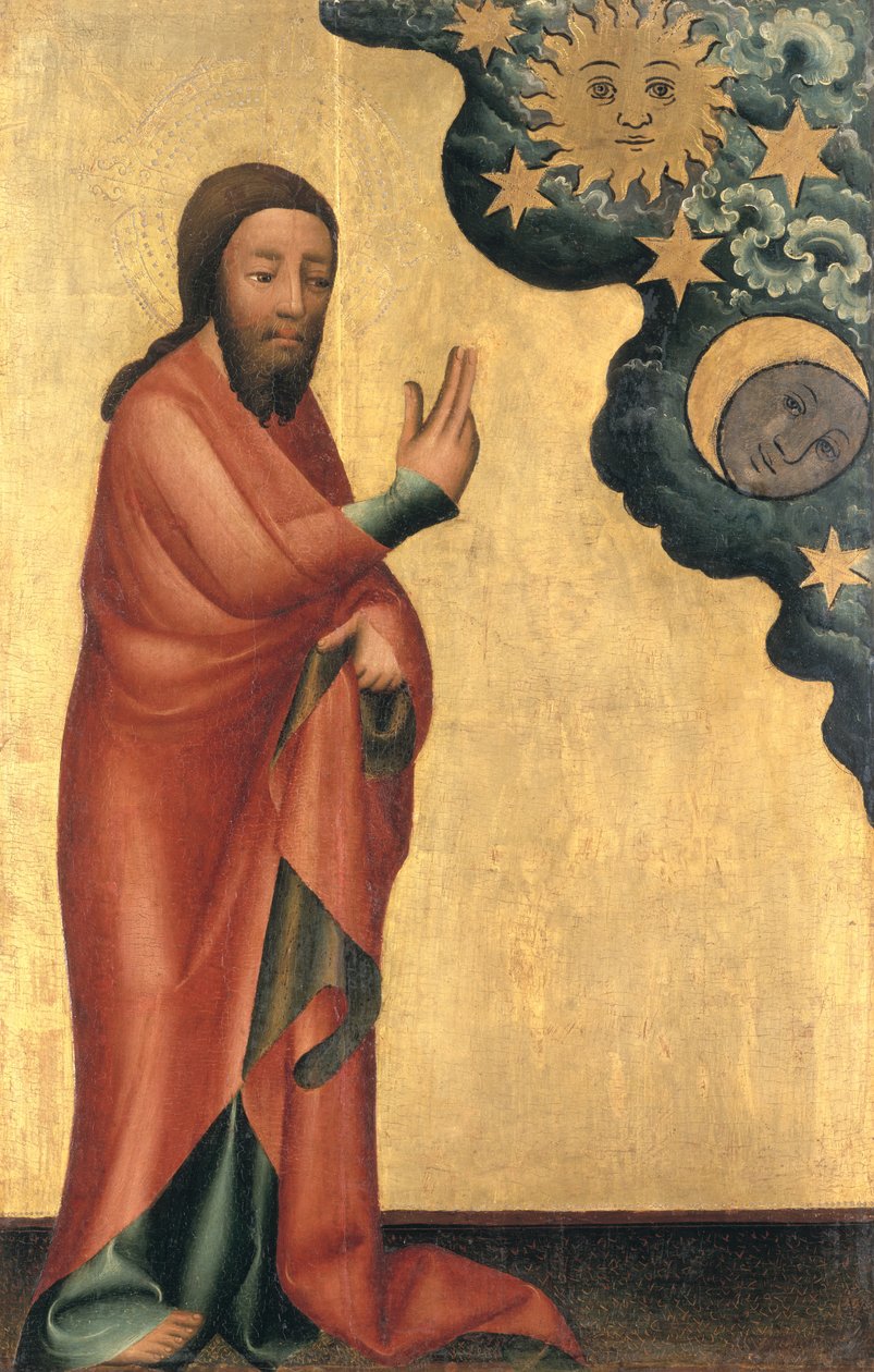 The Creation of the Sun, Moon and stars, detalj fra Grabow-altertavlen, 1379-83 (tempera på panel) av Master Bertram of Minden