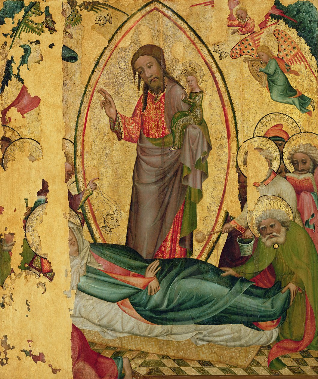 The Dormition, fra venstre fløy av Buxtehude-alteret, 1400-10 (tempera på panel) av Master Bertram of Minden