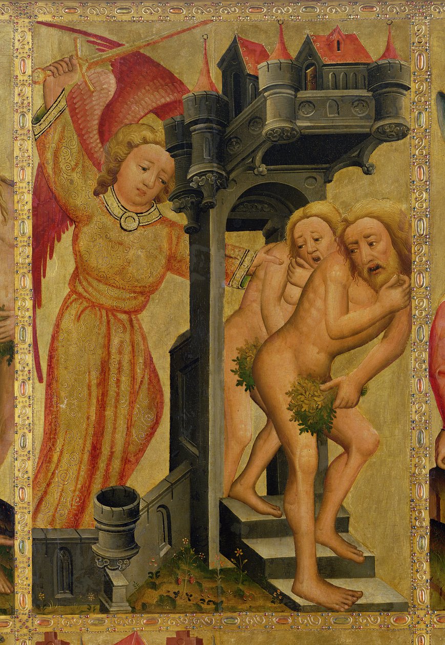 The Expulsion from the Garden of Paradise, detalj fra The Grabow Altarpiece, 1379-83 (tempera på panel) av Master Bertram of Minden