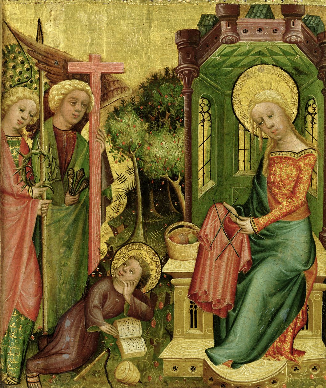 Besøk av engelen, fra høyre fløy av Buxtehude-alteret, 1400-10 (tempera på panel) av Master Bertram of Minden