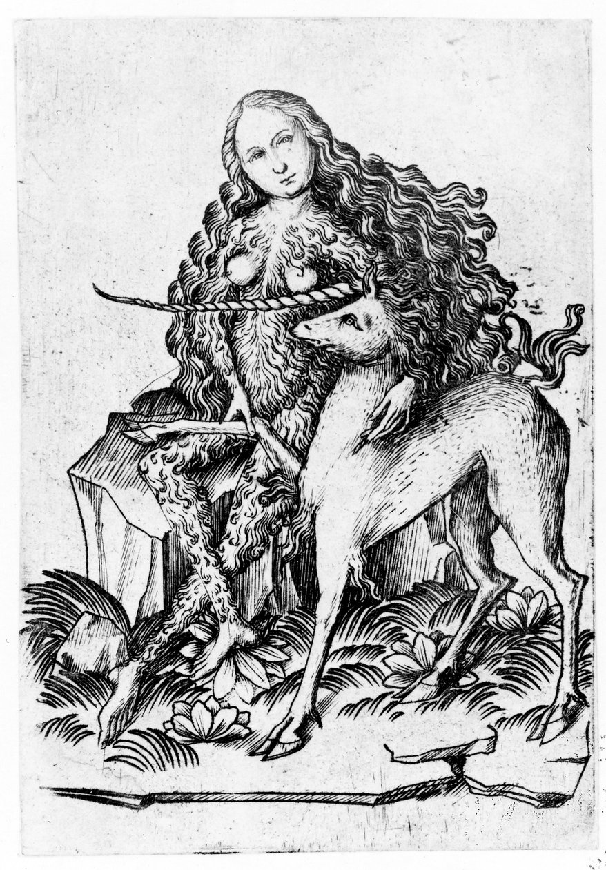 En vill kvinne og en enhjørning c. 1460 av Master E. S.