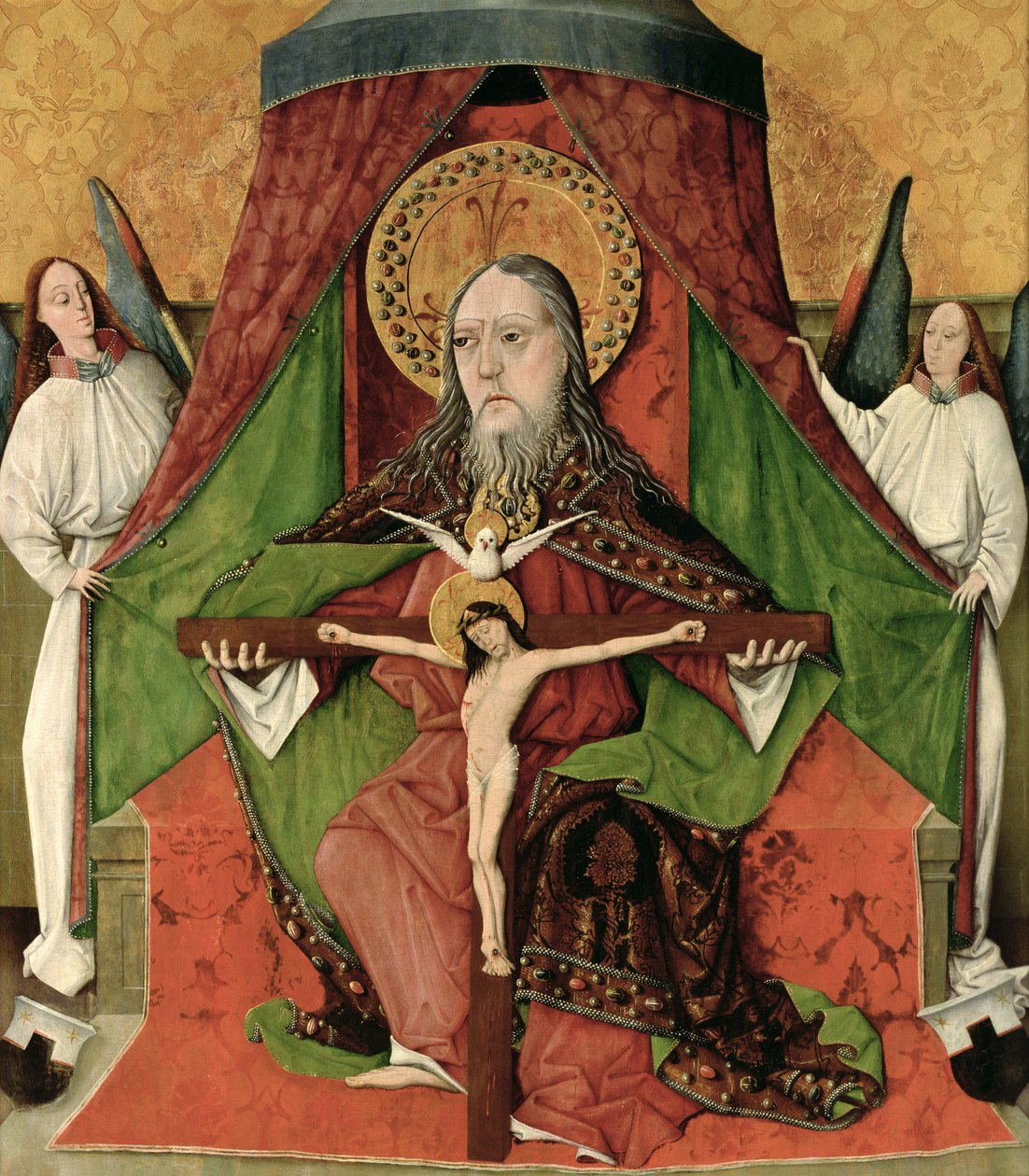 Den hellige treenighet, sentralt panel av høyaltertavlen til kirken for den hellige treenighet i Mosóc (i dag Mošovce, Slovakia) 1471 (eggtempera på panel) av Master Gh