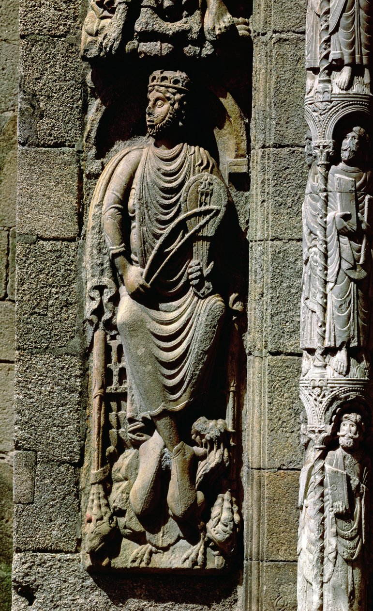 Kong David, detalj fra Portico de las Platerias av Master Mateo