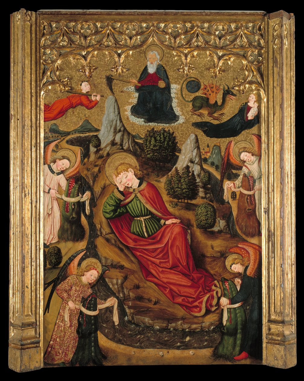 Den hellige Johannes evangelisten drømmer på Patmos av Master of Aiguatèbia