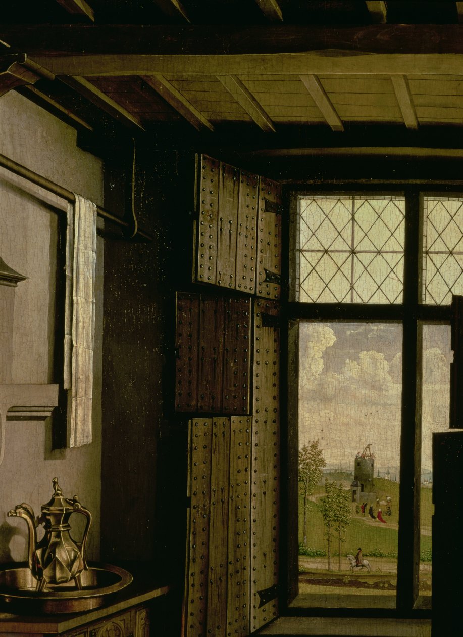 Detalj av vinduet, fra St. Barbara-fløyen til Werl-altertavlen, 1438 (detalj av 36924) av Master of Flémalle
