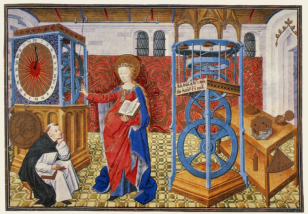 Visdom (Sapience) som lærer forfatteren forskriftene om måtehold, fra Horologium Sapientiae av Henri Suso, ca. 1455 av Master of Jean Rolin II
