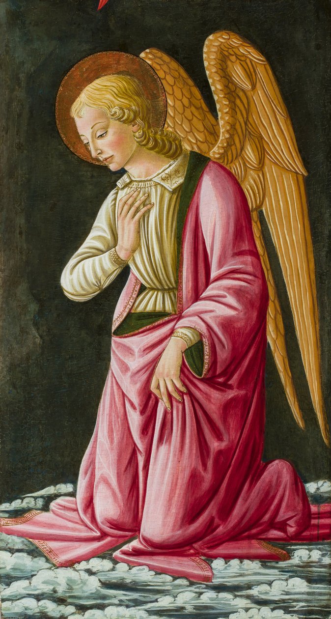 Knelende engel, ca. 1480 (olje) av Master of Johnson Nativity or Tabernacle