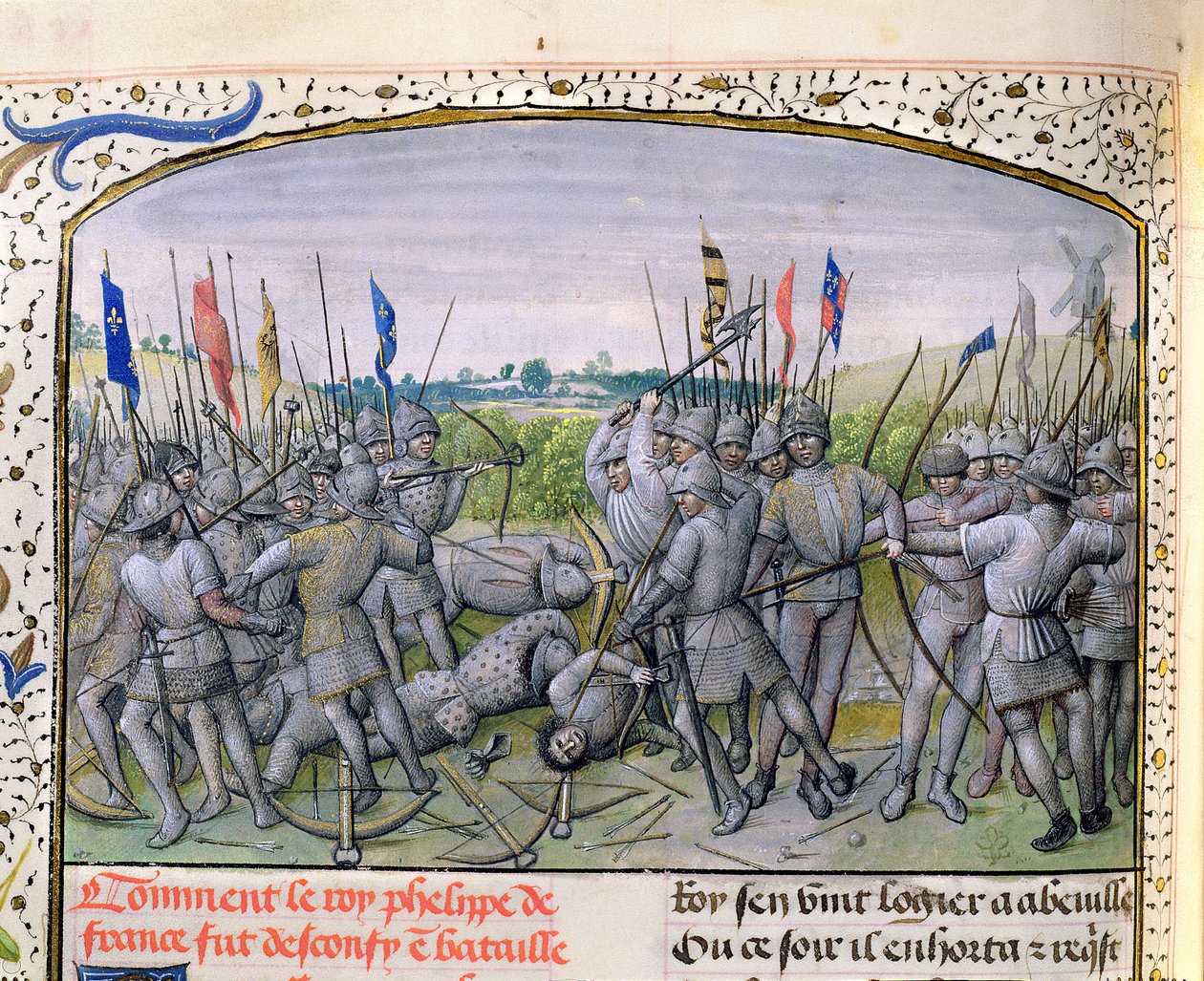 Ms 659 f.255 r. Slaget ved Crecy i 1346, 1477 av Master of Mary of Burgundy