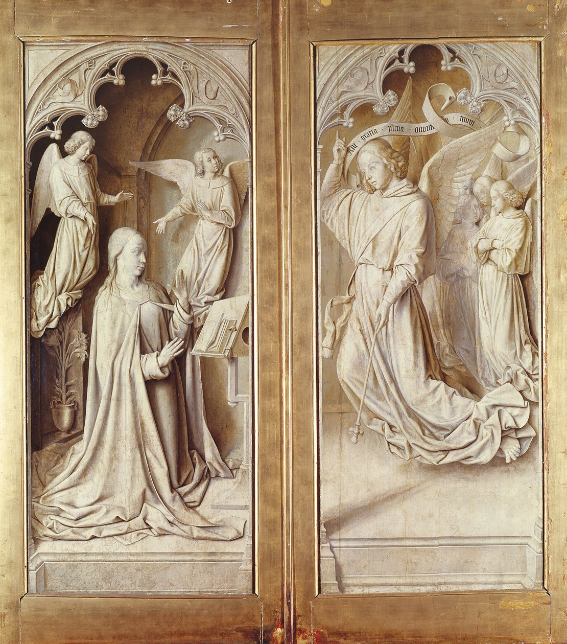 Bebudelsen, fra Bourbon-altertavlen, ca. 1498 av Master of Moulins