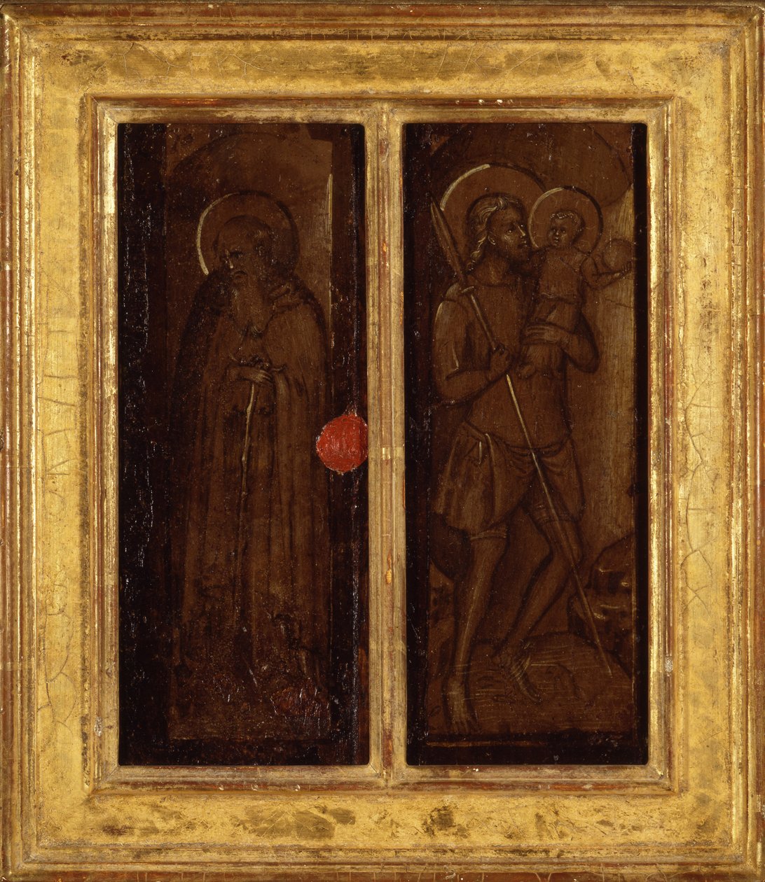 Baksiden av Saints James, Anthony Abbot, Francis og Ansanus, ca. 1385-90 (tempera på panel) av Master of Panzano