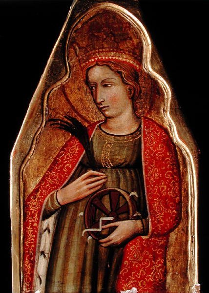 St. Catherine (olje på gullslipt panel) (se også 215326 og 215328) av Master of Teplice