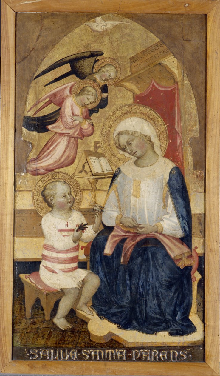 Maria med Jesus og to engler, ca. 1425 (tempera på tre) av Master of the Bambino Vispo
